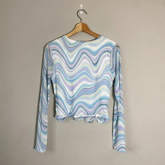 Madden NYC Y2K Wavy Corset Crop Top Women's Large Long Sleeve Mesh Stretch - Picture 4 of 14